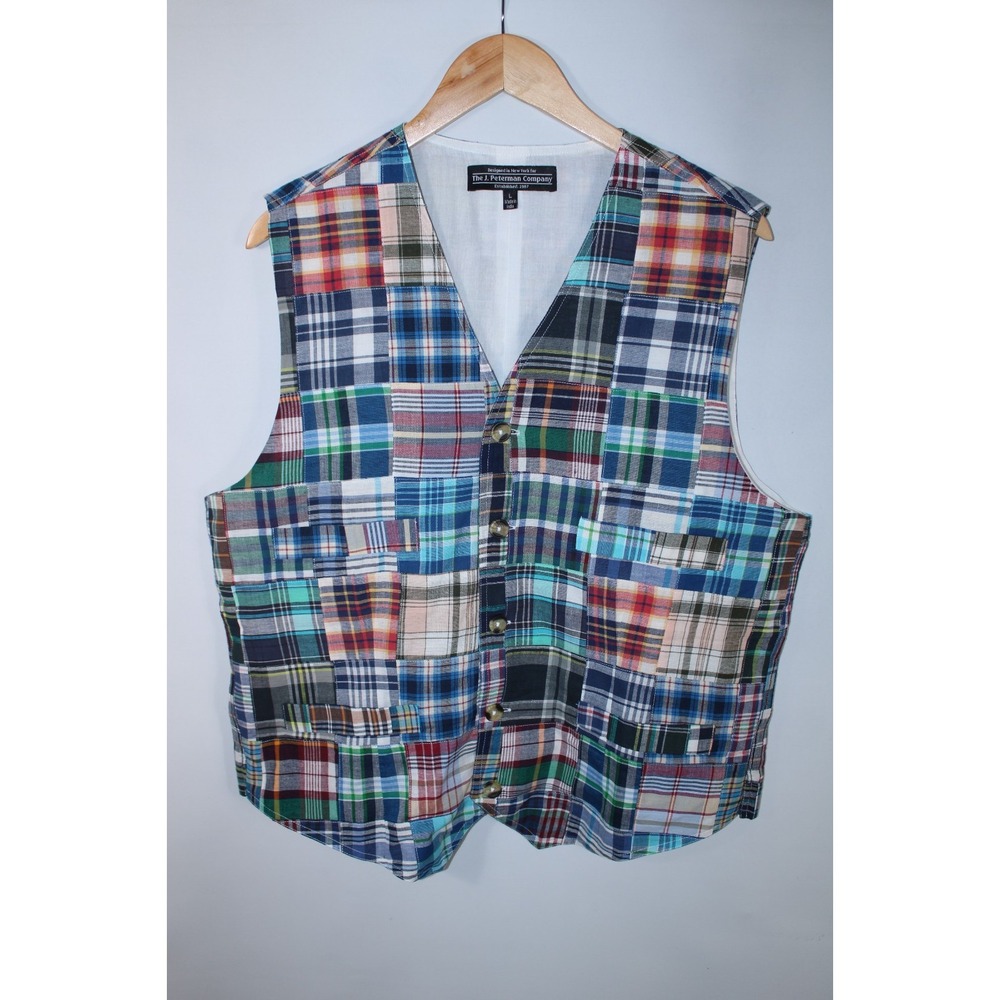 The J. Peterman Company Men's Large Multicolor Sleeveless Patchwork Vest
